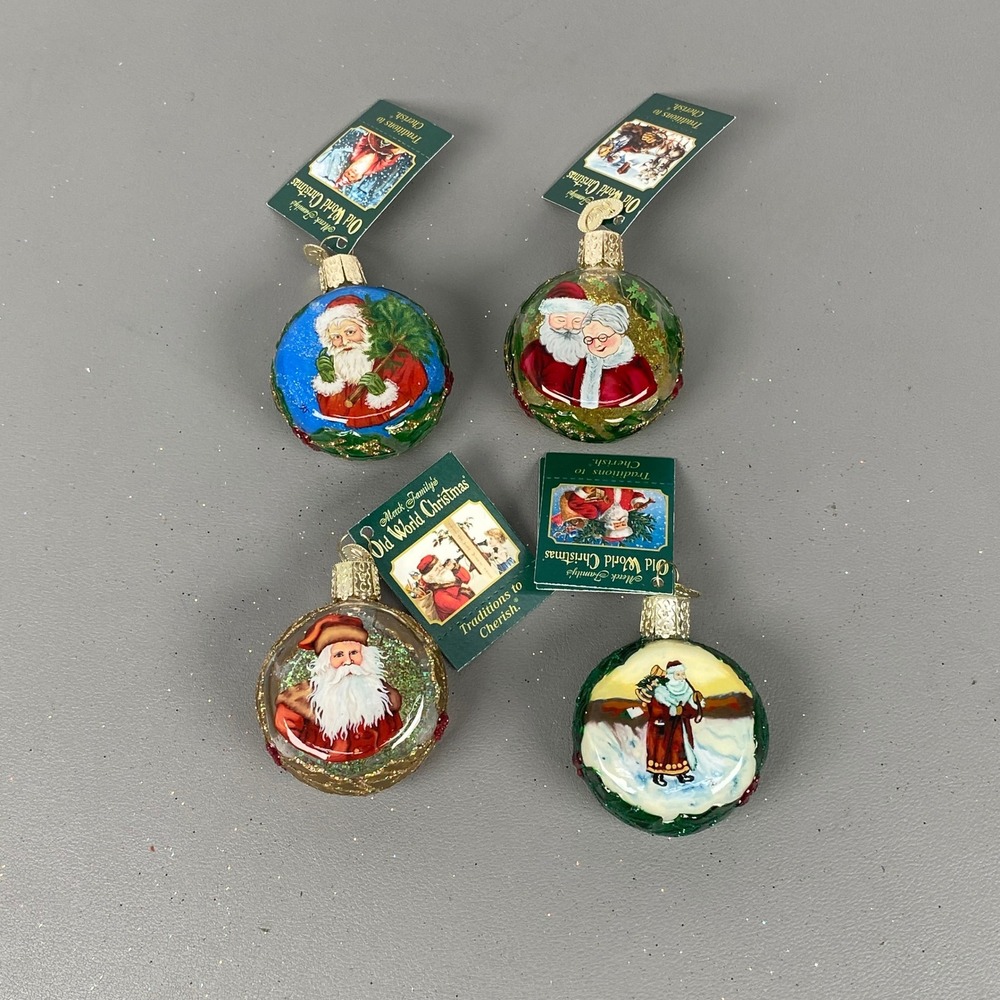 4 Old World Christmas Inside Art Glass Ornaments Santa Mrs Claus Scene Set